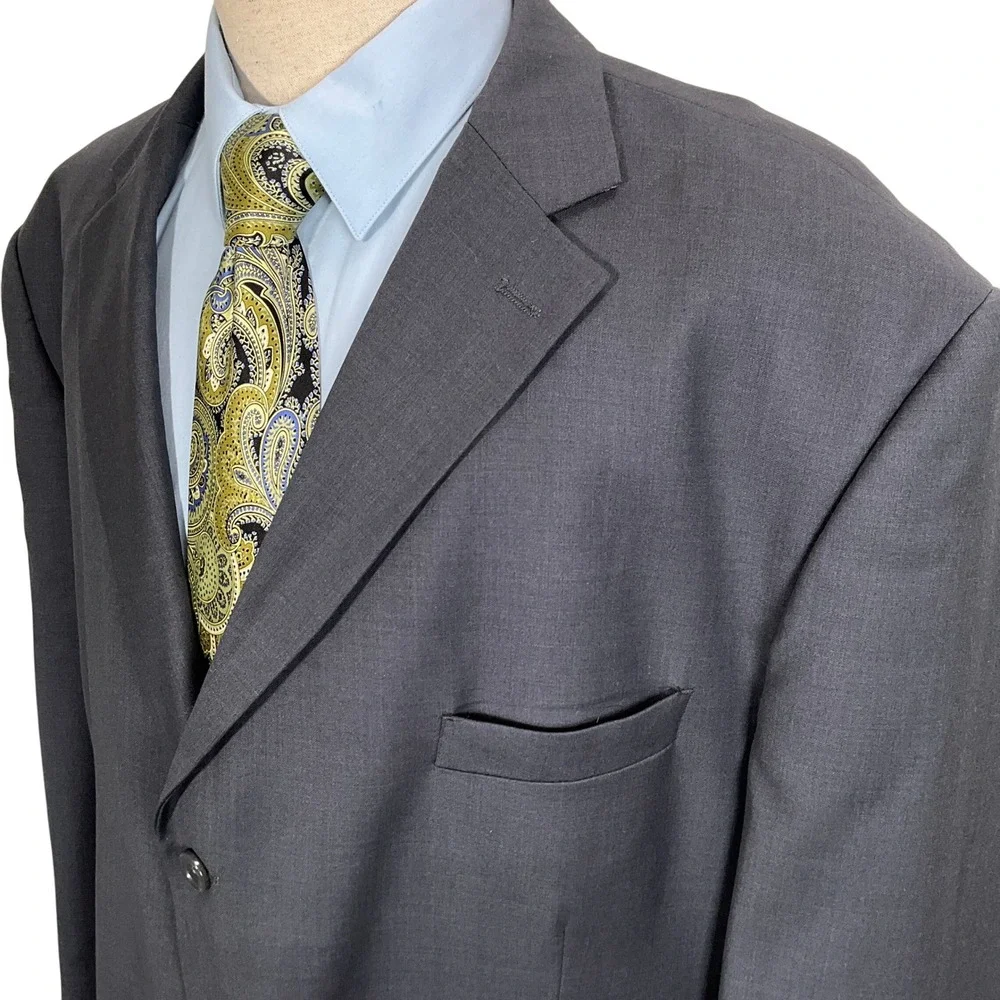 SACARI CLASSIC Suit Mens 56S 48W 26L Charcoal Gray Super 150 Wool Classic Career